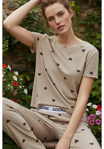 Siyah İnci Lastikli Fitilli Kaşkorse Örme Pijama Takım 26120601 Yeşil