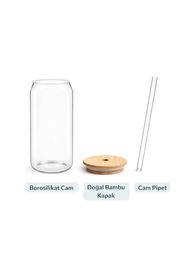 Bambu Kapaklı Pipetli Borosilikat Sunum Bardağı, Kahve Bardağı, Isı Dayanıklı Bardak 600 Ml Coollime