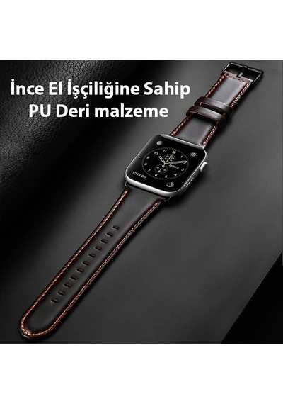 Dux Ducis Apple Watch 38/40/41mm İçin Business Deri Kayış Kordon- 5775 Renk: Koyu Kahverengi