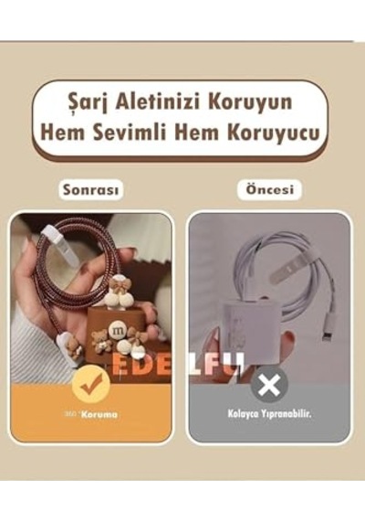 İphone 18w/20w İle Uyumlu Ayıcık Şarj Kılıfı, Şarj Kablosu Örme Aparatı, Toparlayıcı Ve Kablo Koruyucu Set