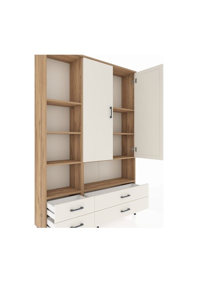Arges Dolap 8 Raflı 4 Çekmeceli 2 Kapaklı 132x30x195 Çam-ayta... Çam