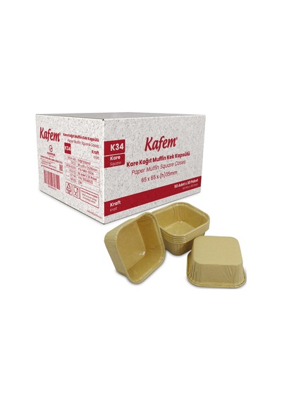 Kafem Muffin Kek Kapsülü Kare Kraft 50li X 30 Paket Koli - K34 Sarı