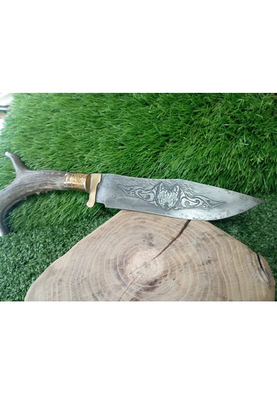 Tctknives Damascus Serisi El Yapımı Av Kamp Bıçağı Boynuz Kabzeli G Kahverengi