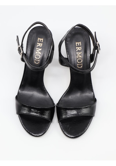 Nesilshoes Nesil Shoes Ermod 1465 Siyah Topuklu Tek Bant Kadın Sandalet