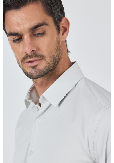 İmza Beyaz Sert Yaka Cepsiz Gabardin Uzun Kol Slim Fit Esnek Gömlek 1004250229 Optik Beyaz