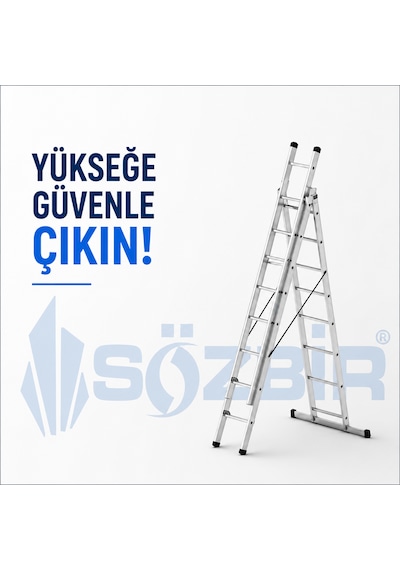 Sözbir A Tipi Üç Parçalı 3 3 Toplamda 9 Mt Sürgülü Alumınyum Merdiven 3 10