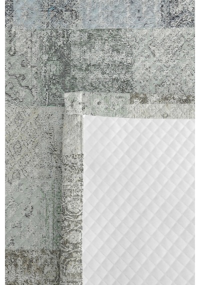 Vintage Patchwork Mavi Tek Kişilik Pike Takımı - Eskitme Bohem Gri 160x220 Cm Kapitone Yatak Örtüsü Kuşluk Yağmur Nüansı