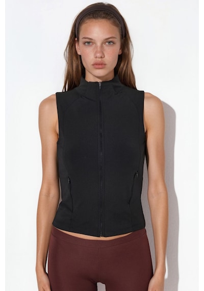 Hiccup Fitted Balıkçı Yaka Kolsuz Active Top Siyah