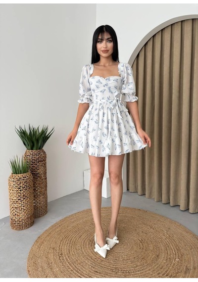 Etiler Collection Rucka Belden Bağlamalı Mini Elbise Mavi - Beyaz