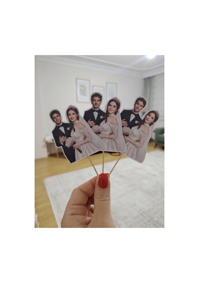 12 Li Kişiye Özel Tasarım Fotoğraflı Gelin Damat Cupcake Kürdan Süsü