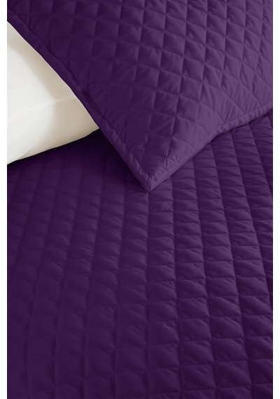 Mor Kapitone Tek Kişilik Pike Takımı - Düz Modern Mürdüm 160x220 Cm Mevsimlik Yatak Örtüsü Perde Tarlası Örtüsü