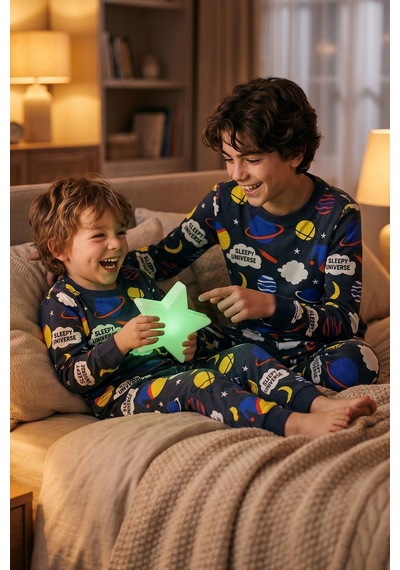 Zuzunga Planet Pattern Uzun Kollu Erkek Çocuk Pijama Takımı Füme