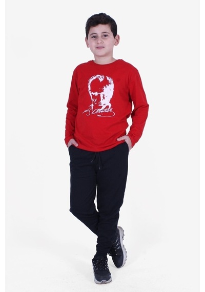 Fyk Kids Atatürk Baskılı Uzun Kollu Alt-üst Çocuk Takım Kırmızı