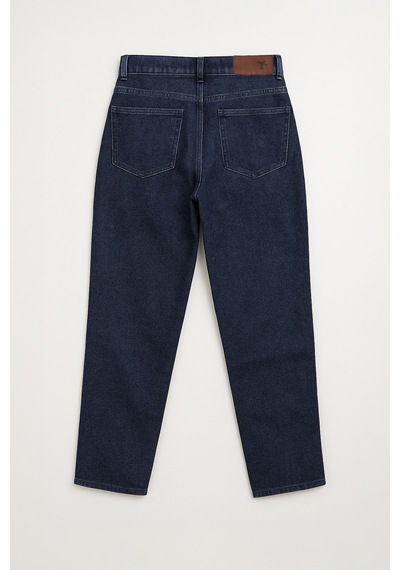 Kadın Yüksek Bel Mom Fit İndigo Jean Pantolon