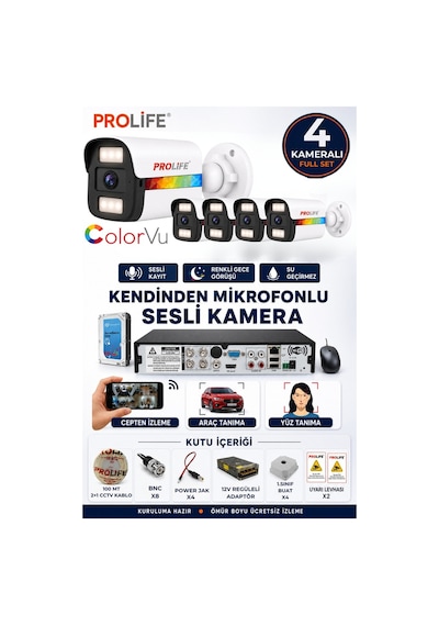 4 Lü Sesli Güvenlik Kamerası 5 Mp Gece Renkli Yüz Ve Araç Tanımalı Full Hd Kamera Sistemi