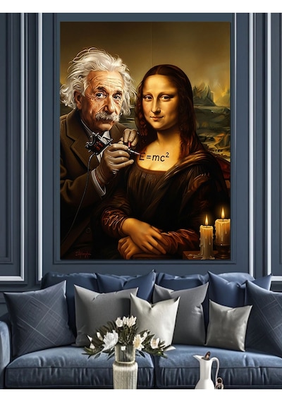 Mona Lisa Leonardo Da Vinci Ve Einstein Dekoratif Kanvas - Mdf Ahşap Tablo