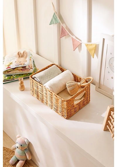 Ocean Home Textile Çocuk Odası Yıkanabilir Bej Pp Rattan Sepet 30 X 20 X 11 Cm