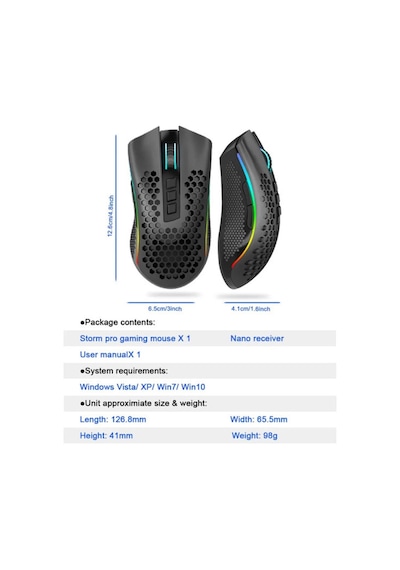 Mouse Storm Pro Kablosuz Rgb Oyun Faresi Pixart Paw3335 16 000 Dpı Red-m808-ks