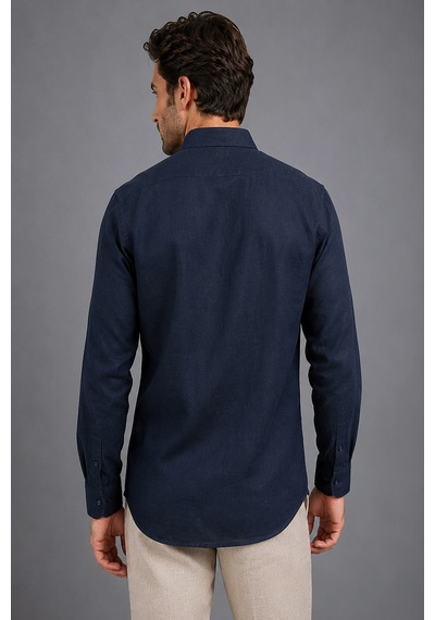 Bisse Lacivert Regular Fit Keten Gömlek Gmktn4pal224020 D39