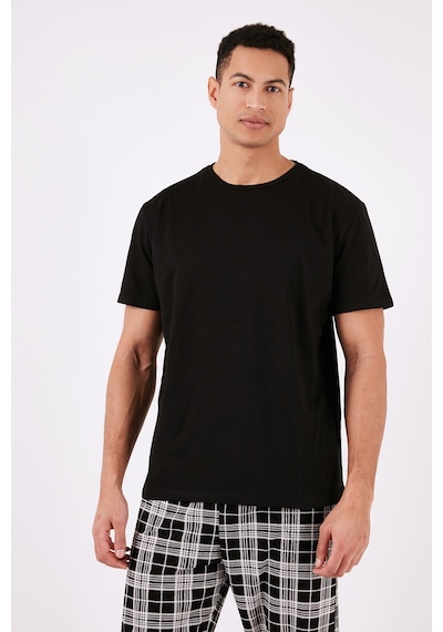 Buratti Ekoseli Pamuklu Regular Fit Kısa Kollu Erkek Pijama Takımı 6572006 Siyah