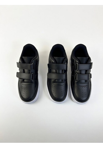 Çocuk Cilt Cırt Cırtlı Siyah Sneaker Premium Kalite, Hafif ... Beyaz - Siyah