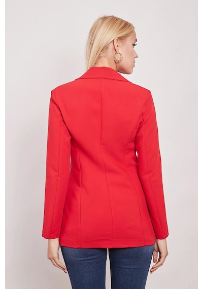 Kadın Düğme Detaylı Uzun Kol Şık Ofis Süs Cep Kapaklı Kumaş Blazer Ceket-kırmızı Kırmızı Kadın Düğme Detaylı Uzun Kol Şık Ofis Süs Cep Kapaklı Kumaş Blazer Ceket-kırmızı Kırmızı