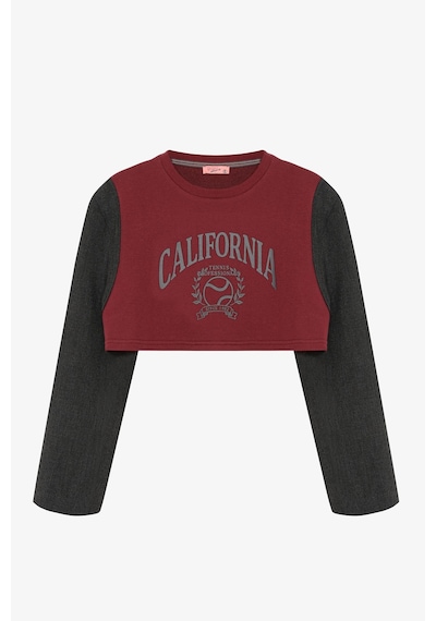 Quzu 00752 Kadın Önü Baskılı Vatkalı Sweatshirt Bordo