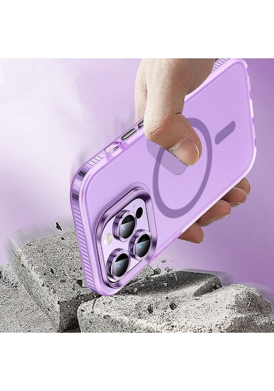 Apple iPhone Uyumlu 15 Pro Max Kılıf Airbagli Magsafe Wireless Şarj Özellikli Lens Koruyuculu Klfs Klaptika Kapak Gri