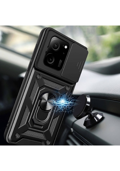 Xiaomi Mi 13t Kılıf Magnetik Standlı Kamera Korumalı Zore Sürgülü Vega Kapak Siyah
