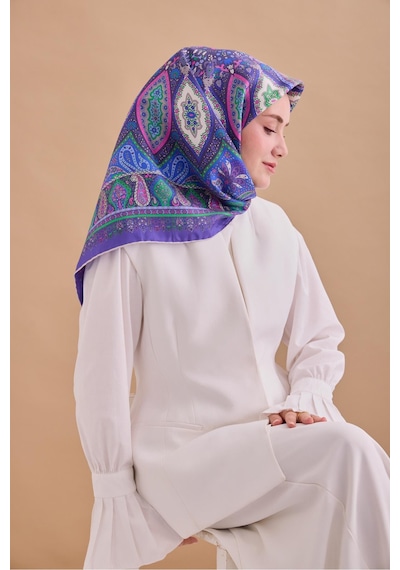 Twill İpek Eşarp 11476-04 Mor, Yeşil, Lila, Mavi, Gri