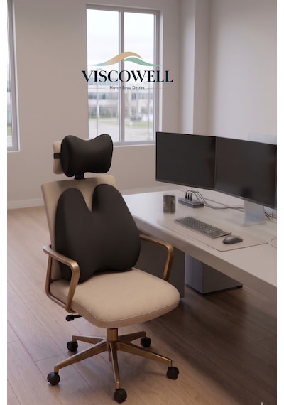 Visco 2li Set Araç Ofis Koltuk Sandalye Bel Destek Minderi Ve Boyun Destek Yastığı Araç Ofis Ve Ev İçin Kullanım