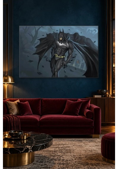 Fida Fırtınalı Gecede Pelerinli Batman Canvas Tablo Çok Renkli