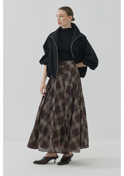 Sena Güven Pearly Godeli Etek Kahverengi Ekose
