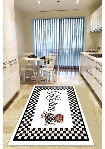 Beyaz Kaymaz Taban Yıkanabilir Mackenzie Mutfak Halısı Ar868n11
