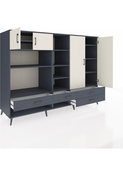 Kronos Dolap 12 Raflı 4 Çekmeceli 4 Kapaklı 220x59x163 Antrasit-aytaşı/antrasit Aytası/antrasıt - Antrasıt
