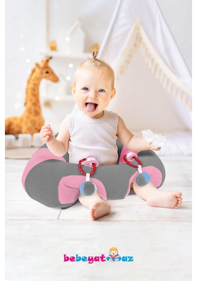 Çıngıraklı Gri-pembe Bebe Yatmaz Bebek Oturma Destek Minderi Bebek Koltuğu