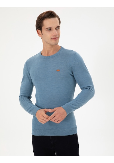 U.S. Polo Assn. Erkek Slim Fit Bisiklet Yaka Mavi Kazak 50297040-VR251