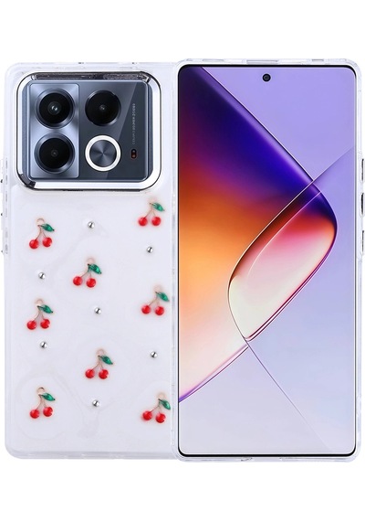İnfinix Note 40 4g Kılıf Airbag Tasarımlı Simli Şeffaf Zore Kutup Kapak Kiraz