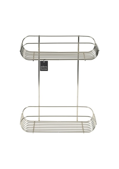 Parlak Silver 2 Katlı Sabunluk Şampuanlık Banyo Köşeliği Paslanmaz Metal Gümüş