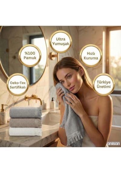 Anilsan 6'li Jelena El Havlusu Seti 50x90 Cm - Yuzde 100 Pamuk Puskullu Havlu, Yumusak Ve Emici, Otel Spa Banyo Mutfak Icin, Oeko-tex Sertifikali, Turkiye Uretimi Açik Gri