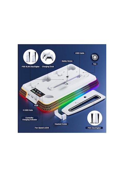 Ps5 Soğutma Standı İstasyonu Ps5 Pro/slim Rgb Ve Turbo Fan Playstation 5 Çift Şarj Aksesuar Kiti
