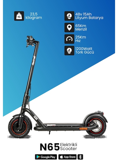 Electroll N65 Elektrikli Scooter 1200 Watt Yenilikçi Teknoloji, Zarif Tasarım, Üstün Konfor, Güvenli Sürüş Siyah
