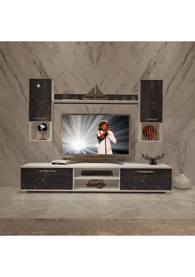 Decoraktiv Eko 5da Mdf Dvd Tv Ünitesi Tv Sehpası Beyaz - Siyah Mermer