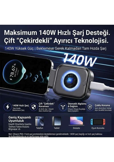 Şarj Ayırıcı Koruyucu Otomatik Çıkma Özellikli Type-c Şarj Kesici Pil Sağlığı Koruma Cihazı