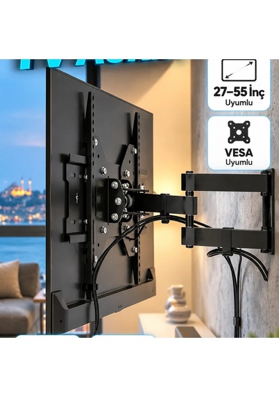 27 55 İnç Hareketli Tv Duvar Askı Aparatı Çift Kollu Vesa Uyumlu