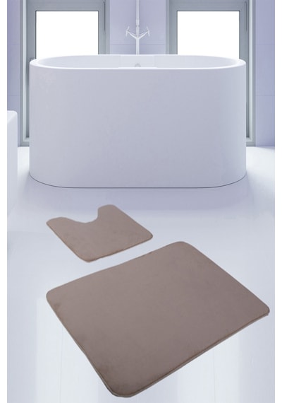 Unicolor Düz Vizon 2'li Banyo Paspası Halısı Seti Kaymaz Deri Tab
