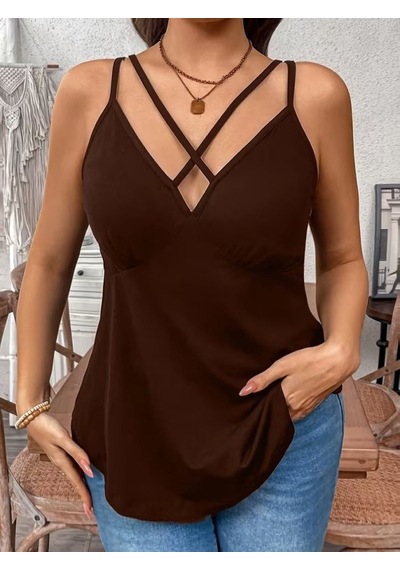 Efnaz Style Kadın Önden Çapraz Askılı Uzun Vıskon Bluz kahve