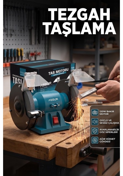 Assur 125 MM Zımpara Balta Bıçak Bileme Makinesi Taş Motoru Tezgah Üstü Taşlama Makinesi - 3068