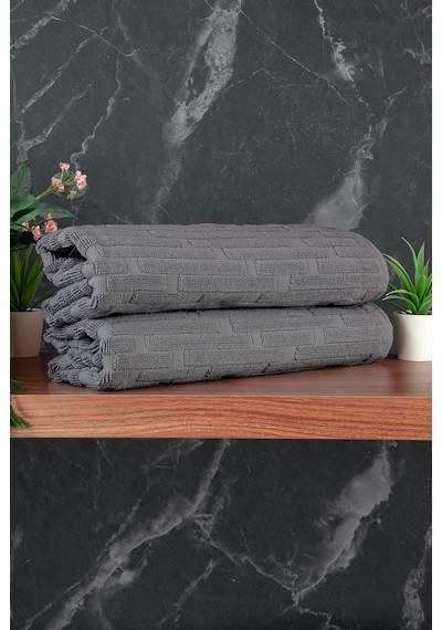 Tuğla Desenli 2li Ayak Havlusu - 50x70 Cm - Su Emici Banyo Paspası Seti - Koyu Gri Koyu Gri