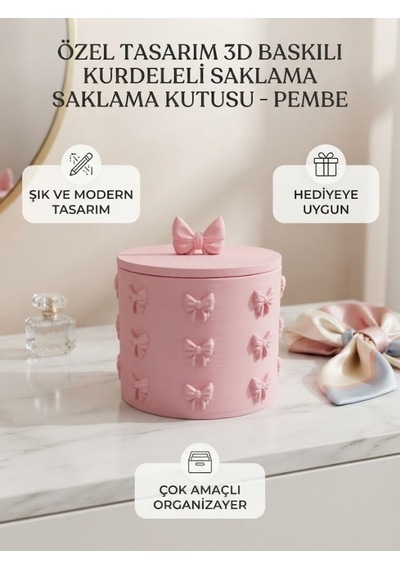 Özel Tasarım Kurdeleli Saklama Kutusu - Pembe